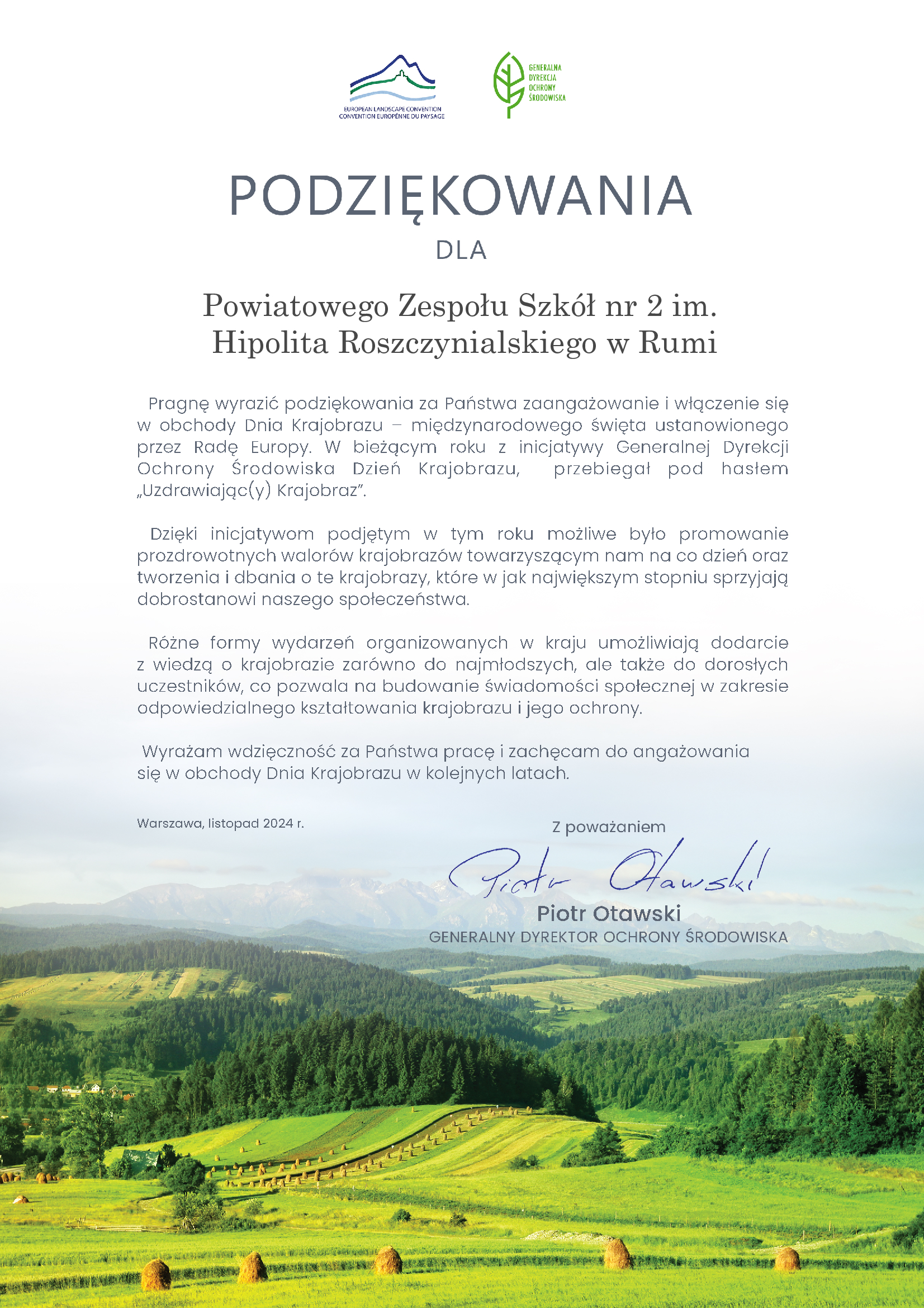 6. Podzikowania GDO Powiatowy Zesp Szk nr 2 im. Hipolita Roszczynialskiego w Rumi